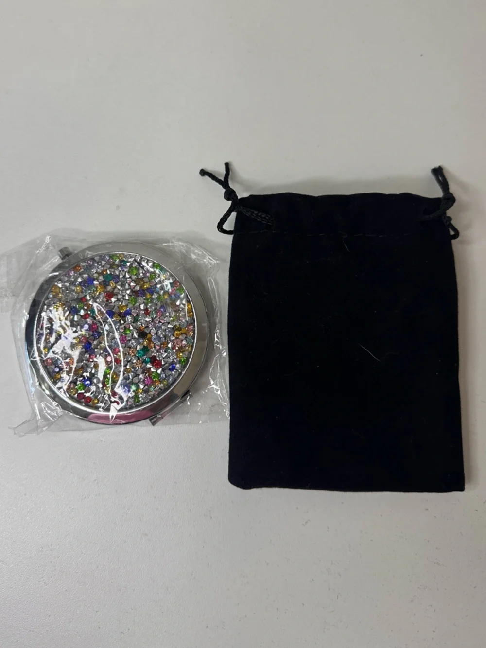 Round Rhinestone Compact Mirror - Multicolor